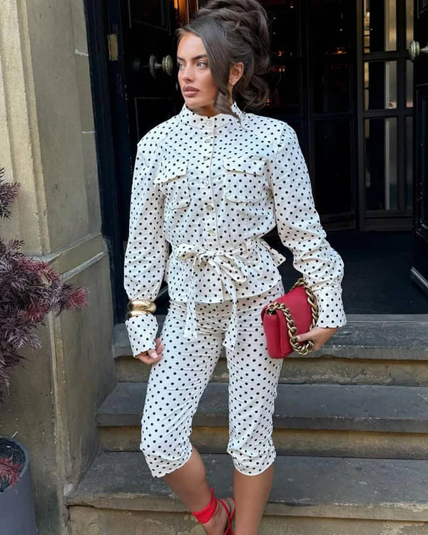 Jia Polka Dot High-Waist Trouser Set