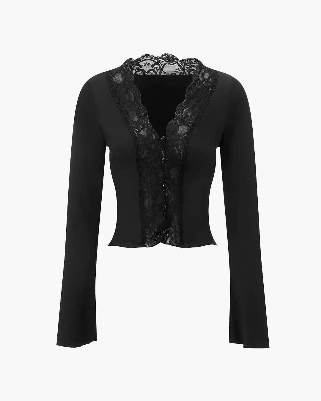 Julia bluse med lange ermer og blondedetaljer