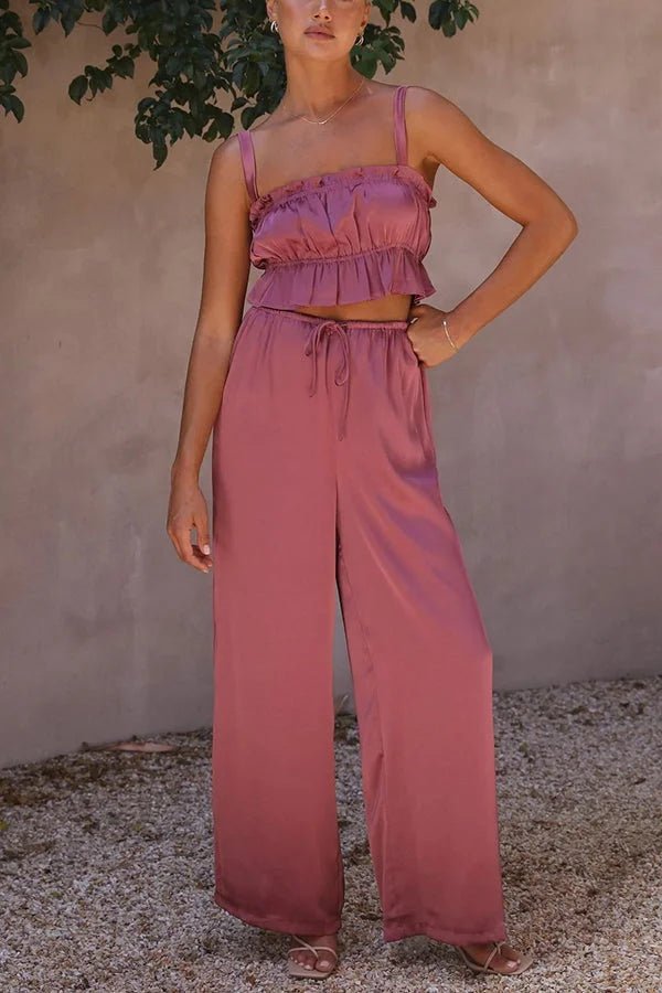 Julianne Ruffle Top Elastic Waist Pants Set