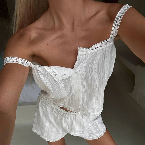Kaitlyn Lace Trim Pajama Short Set