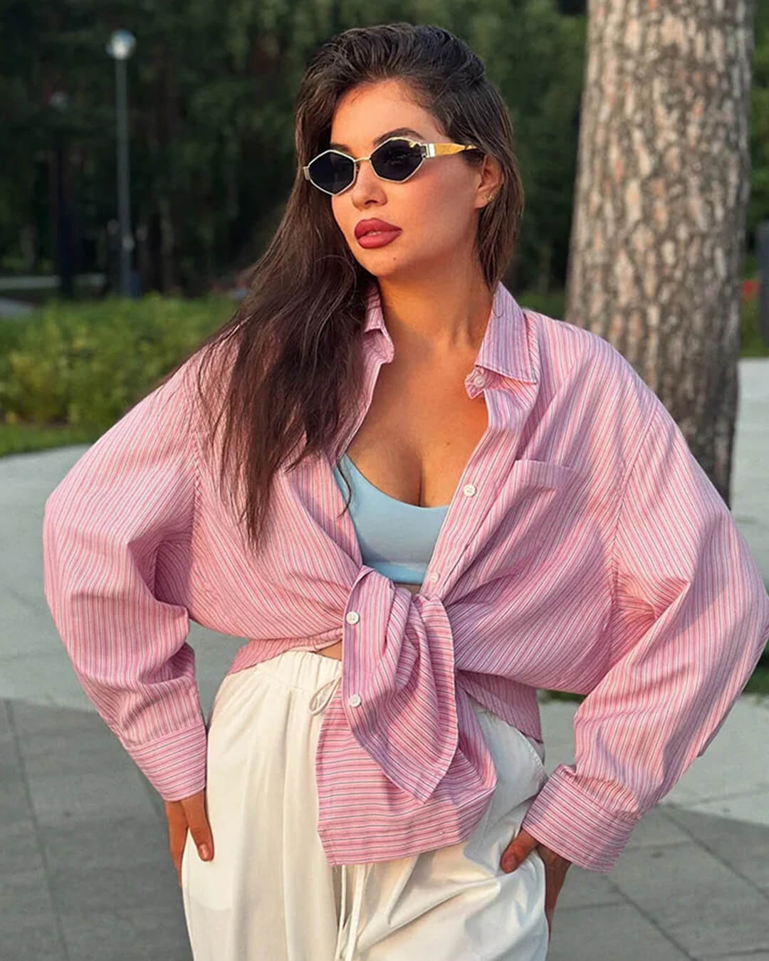 Kathy Bat Sleeve Striped Shirts