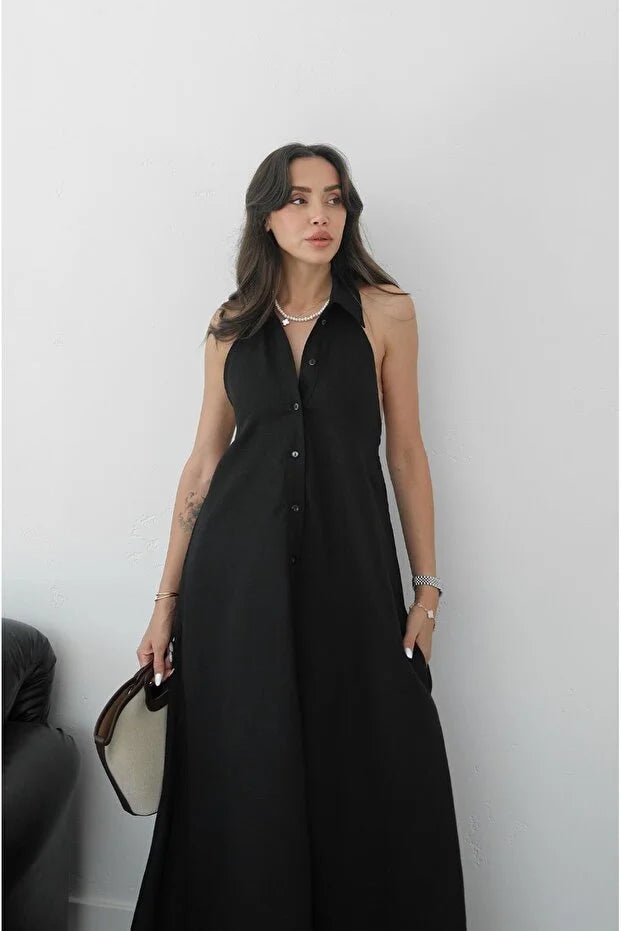 Kaya elegant maxikjole med halterneck