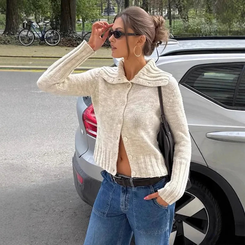 Hanne strikket cardigan med bred krage