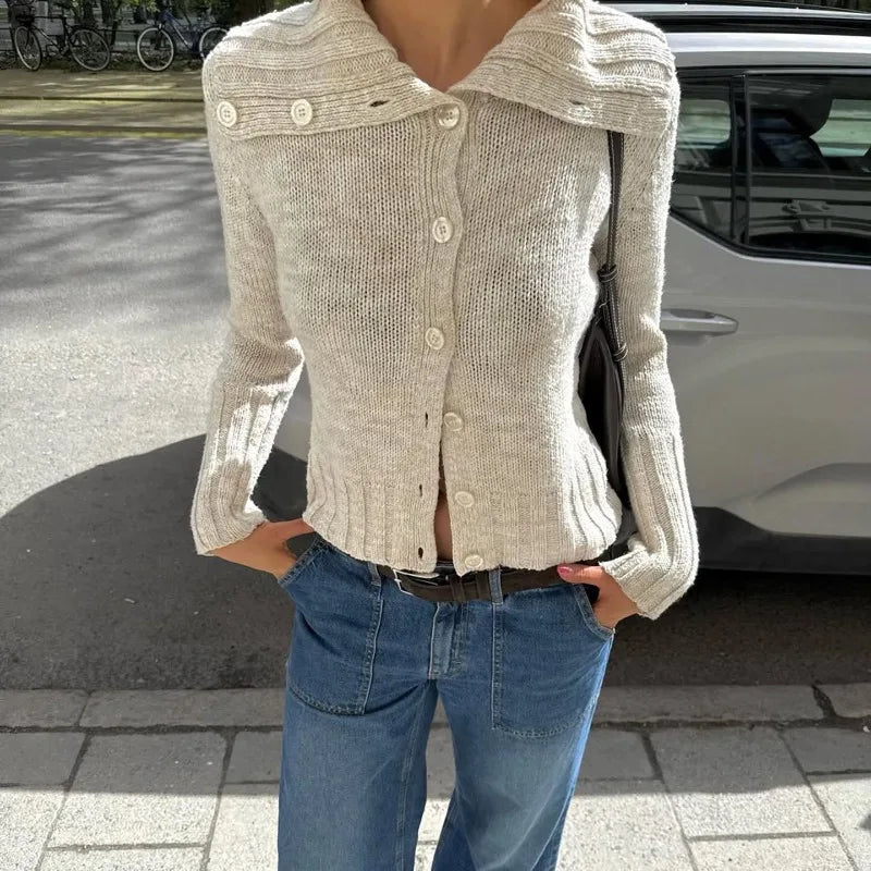 Hanne strikket cardigan med bred krage