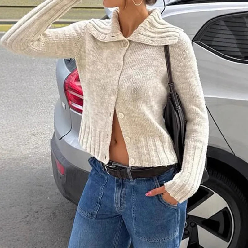 Hanne strikket cardigan med bred krage