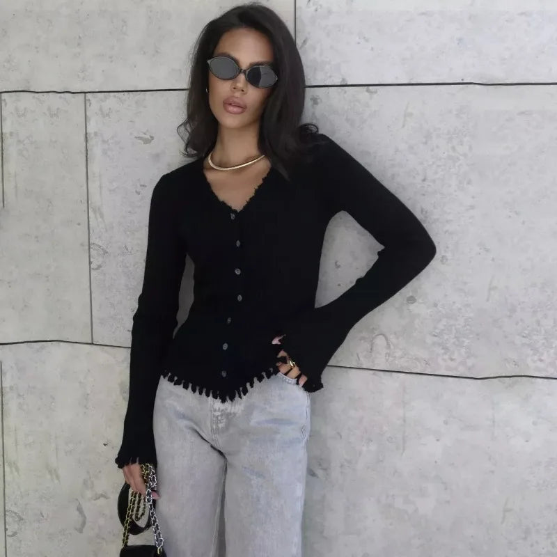 Zora cardigan med V-hals og knapper