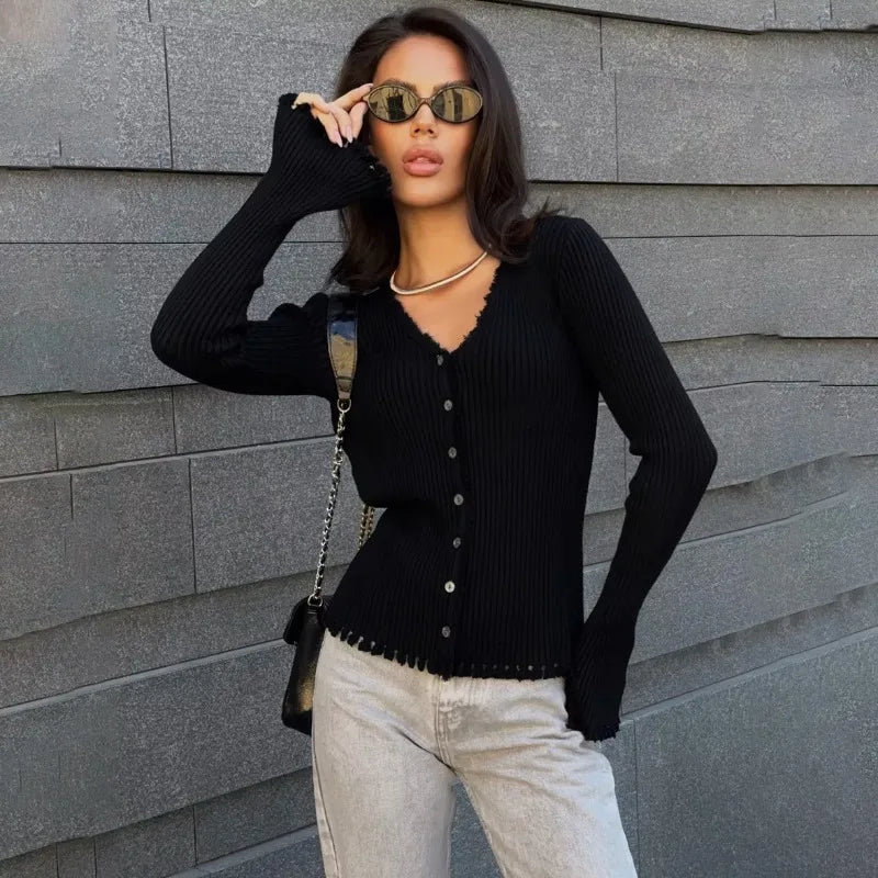 Zora cardigan med V-hals og knapper