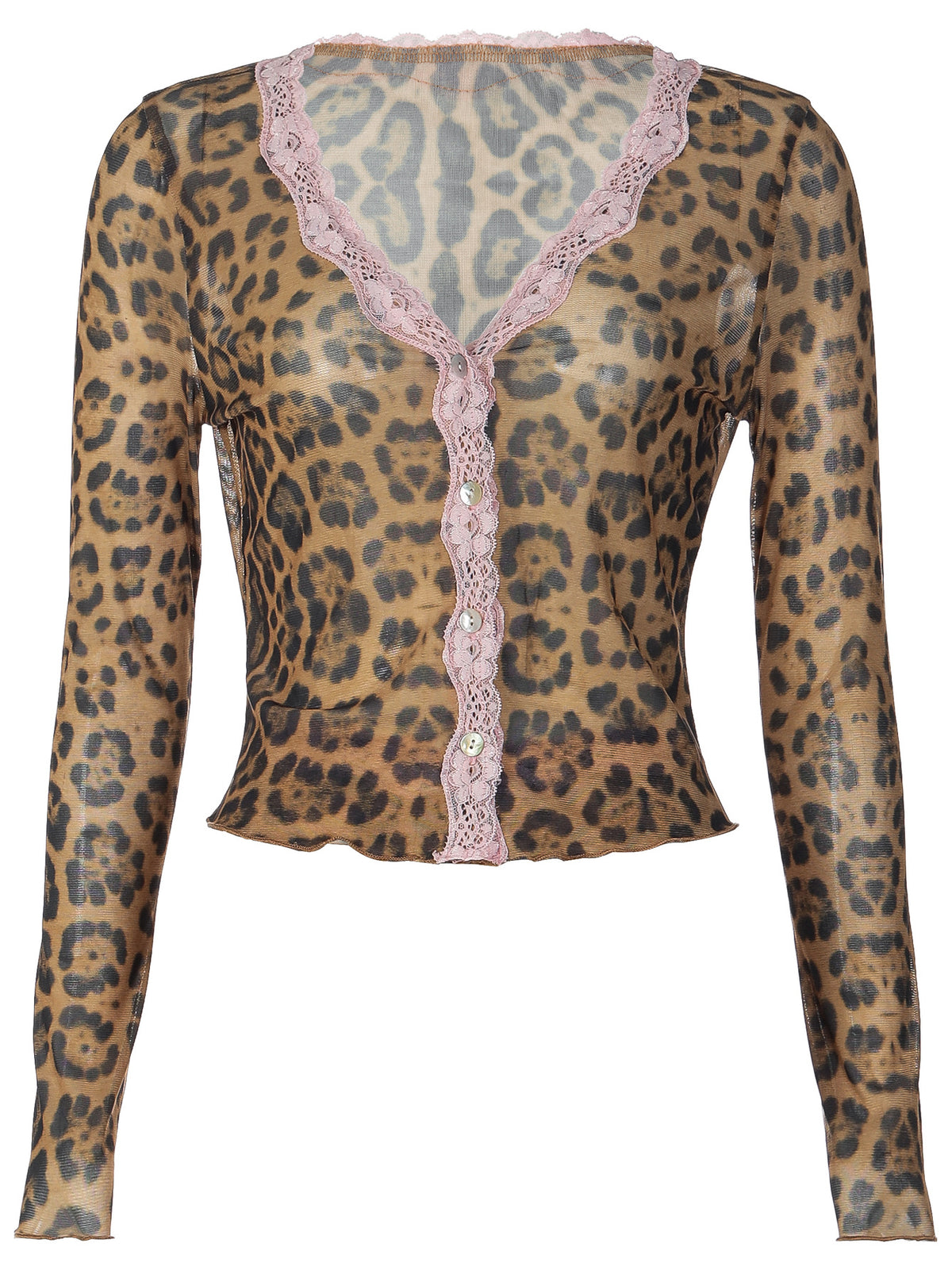 Jolene cardigantopp i leopardmønster med blondekant