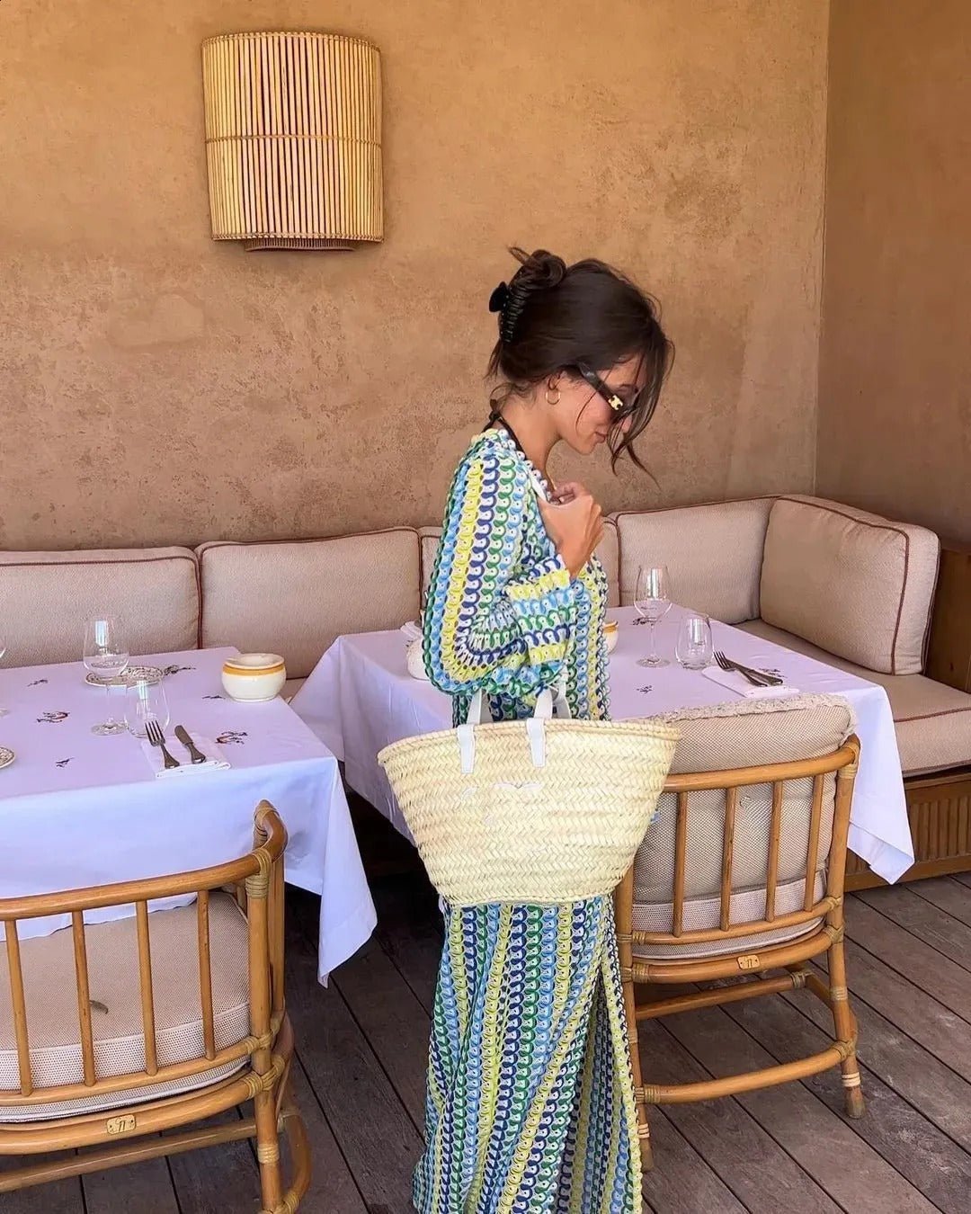 Lieke heklet maxikjole med striper
