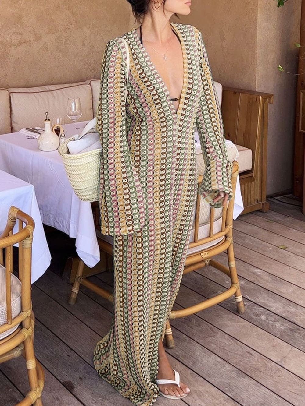 Lieke heklet maxikjole med striper