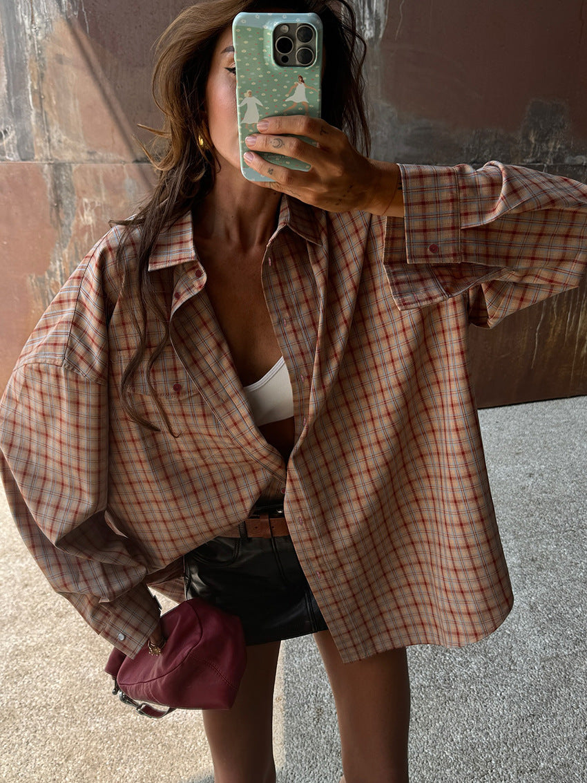Fenna oversized rutete skjorte