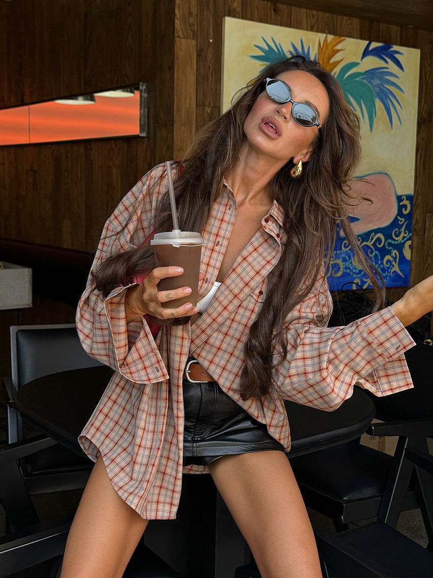 Fenna oversized rutete skjorte