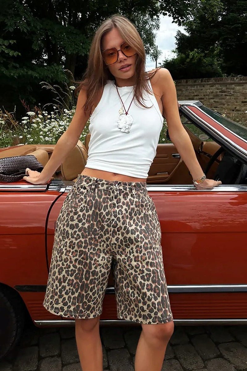 Lyric bomullsshorts med leopardmønster