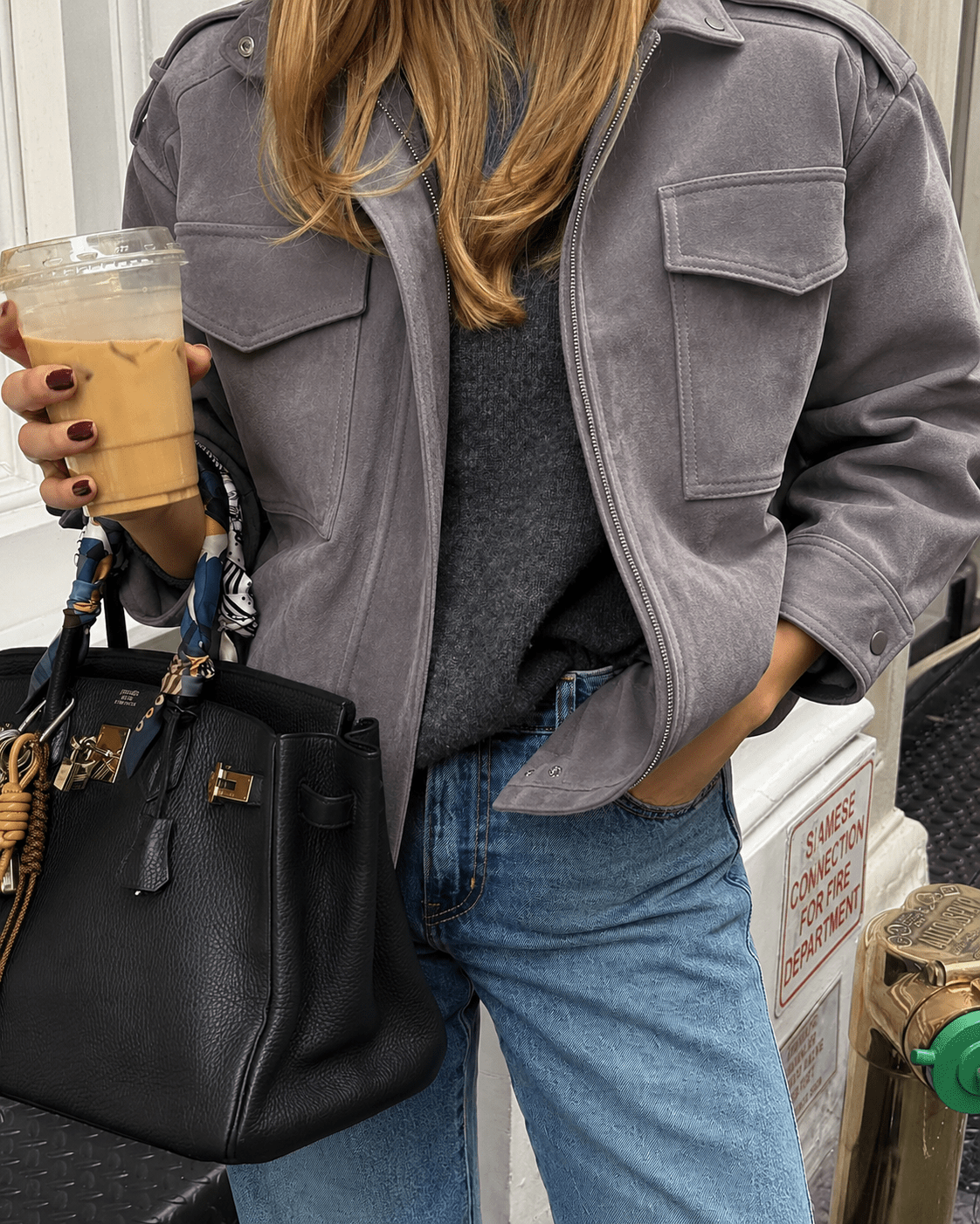 Marianne High Neck Suede Pocket Jacket