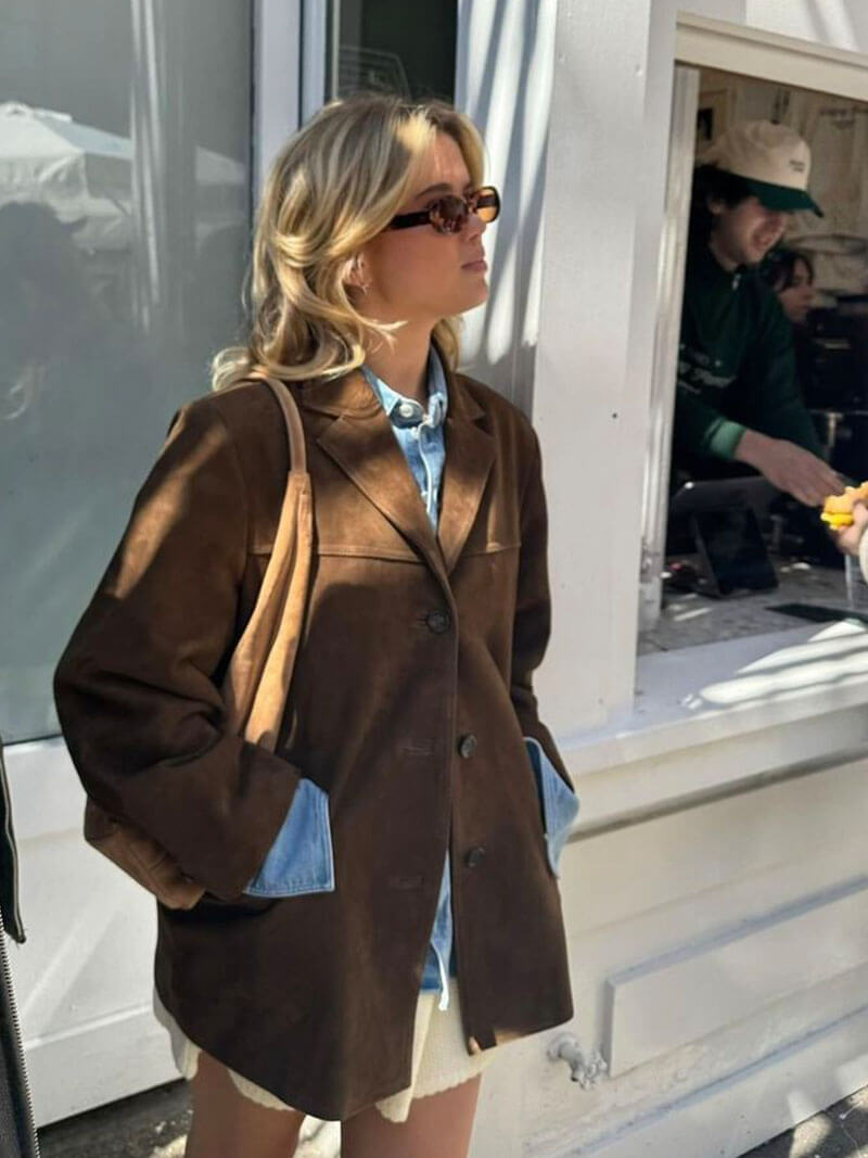 Matilda jakke i imitert semsket skinn