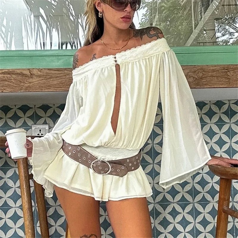 Melanie chiffongplaysuit med bare skuldre