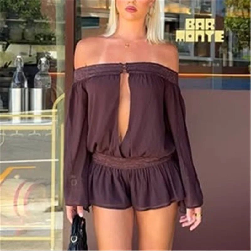 Melanie chiffongplaysuit med bare skuldre