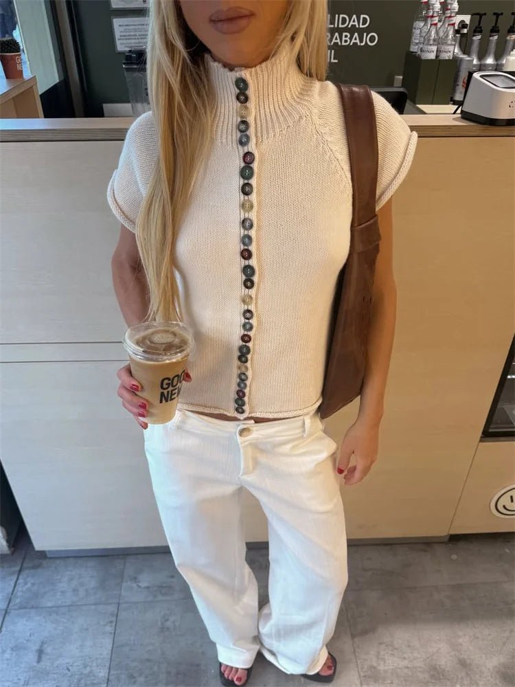 Nadia cardigan-topp i ribbestrikk
