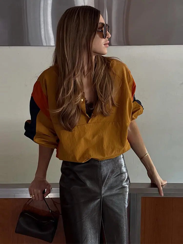 Nerea oversized kort jakke med fargeblokker