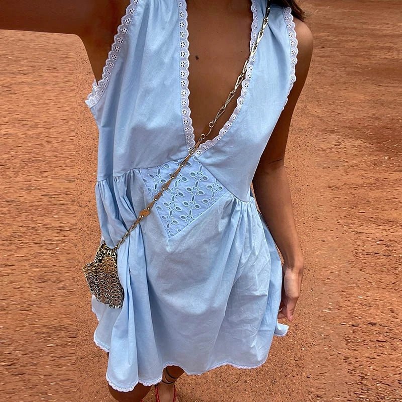 Olivia Lace Trim Boho Mini Dress