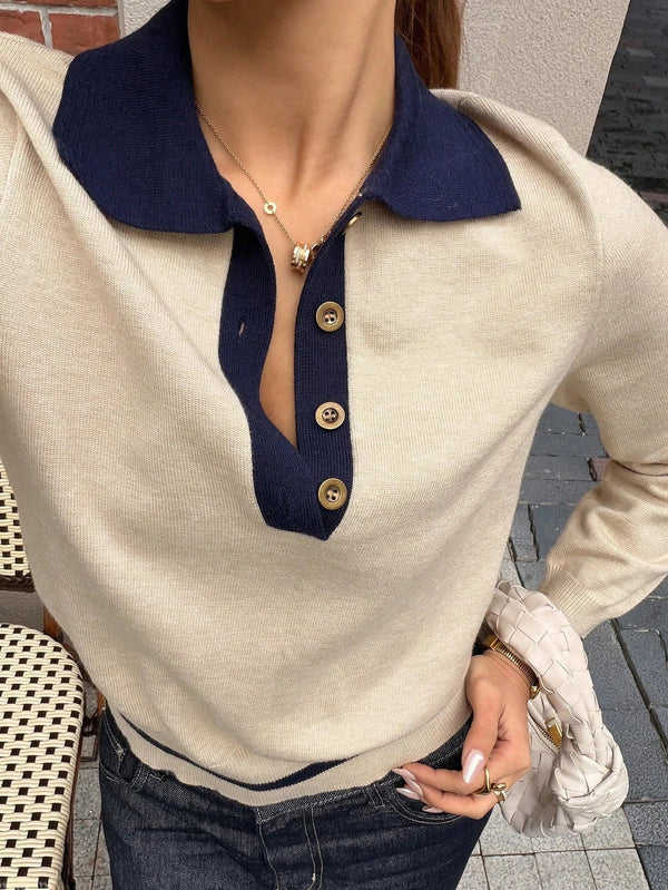 Paris strikket polotopp med fargeblokker