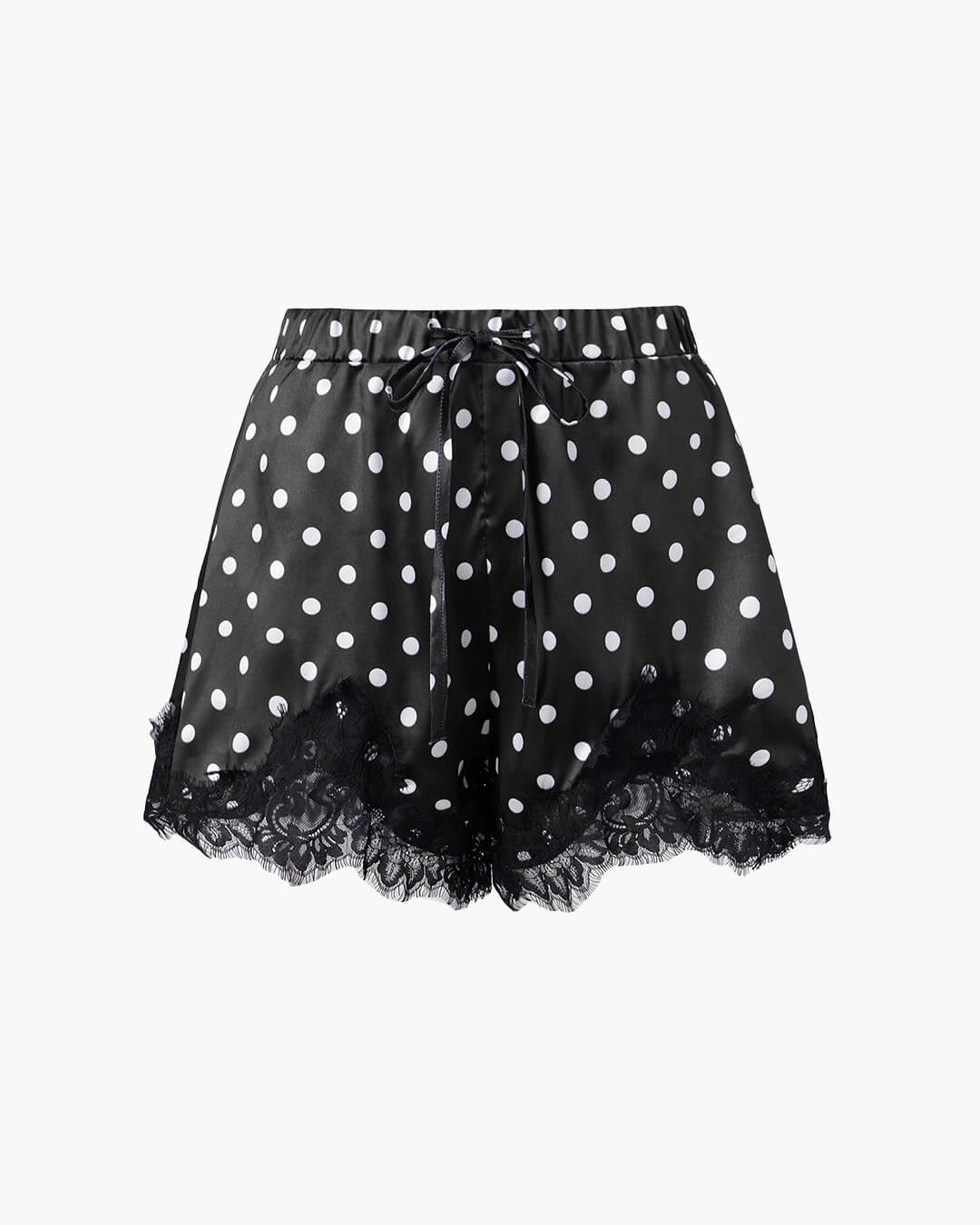 Paula svart satengshorts med polkadotter