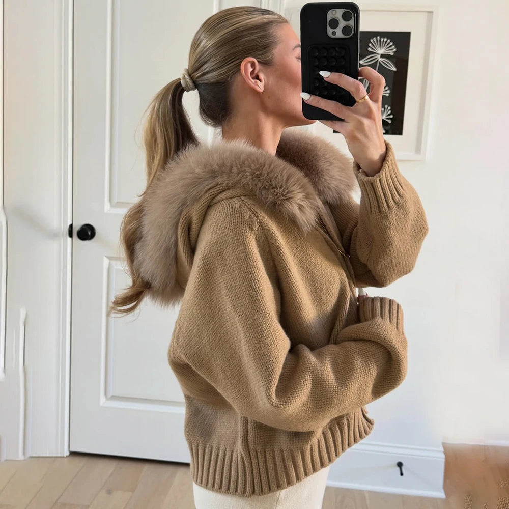 Plysjcardigan med glidelås