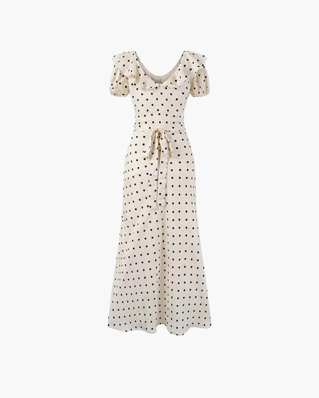 Rachel maxikjole med polkadotter og V-hals
