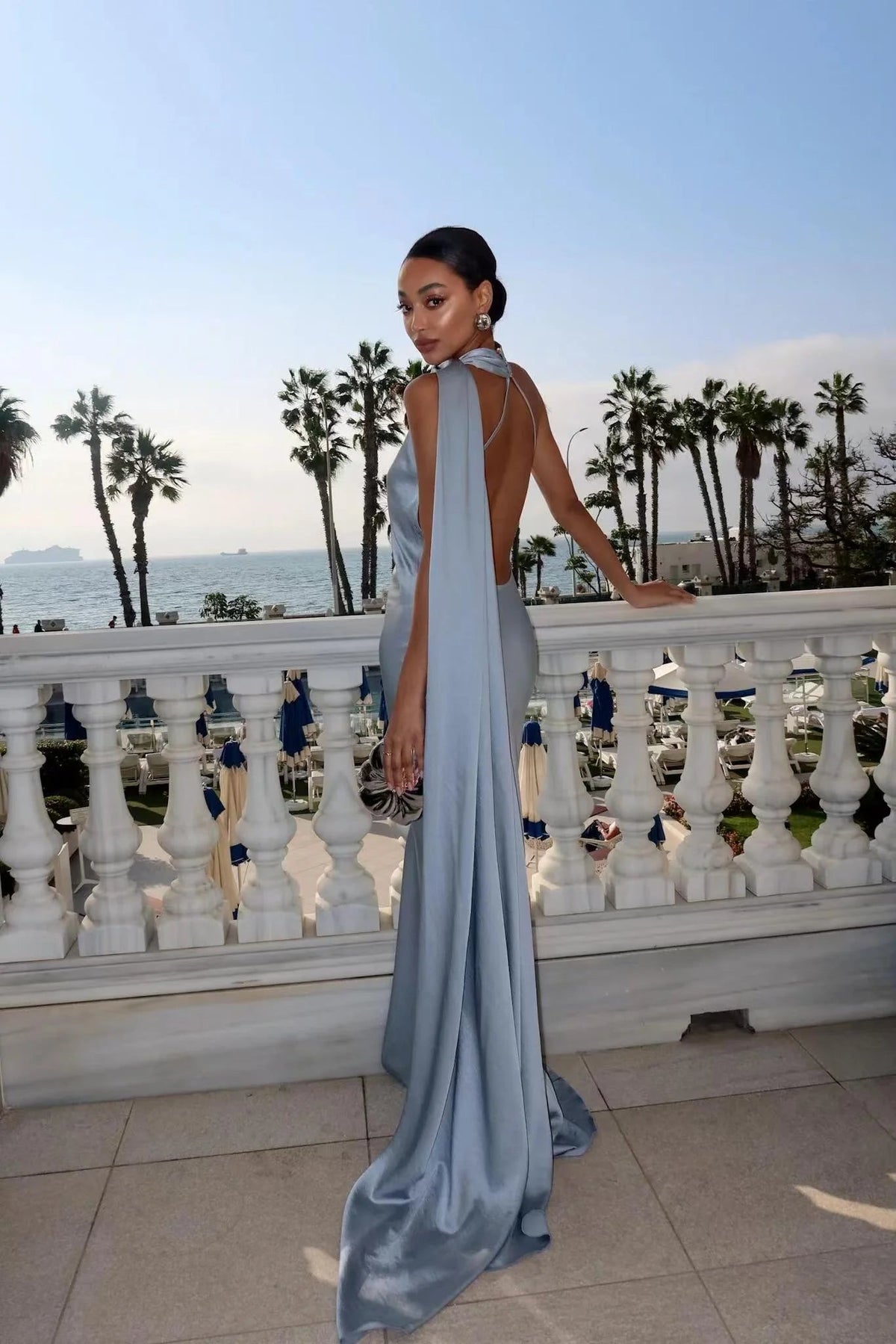 Raisa Satin Ribbon Backless Evening Gown