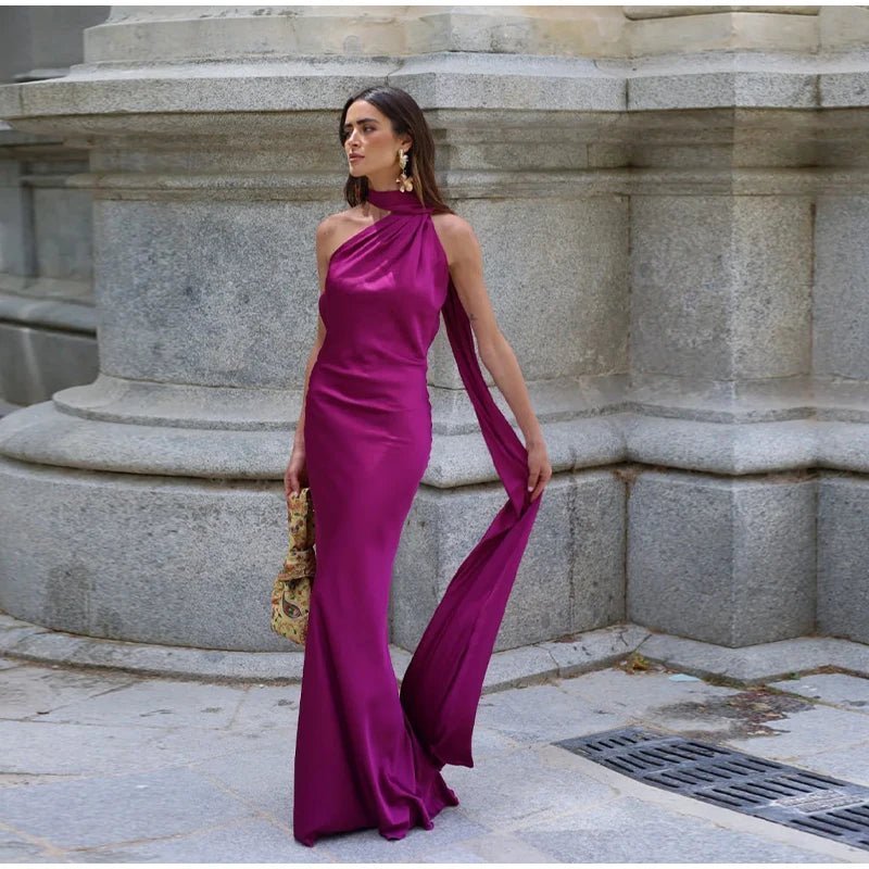 Raisa Satin Ribbon Backless Evening Gown