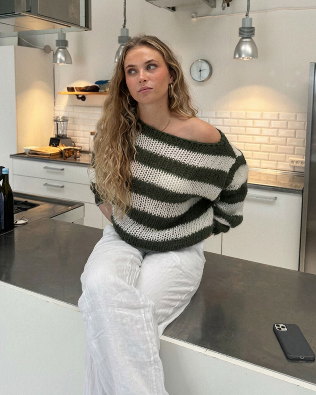 Rose stripete, løs genser