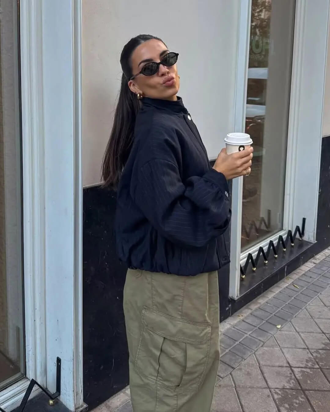 Selena stripete jakke med ståkrage
