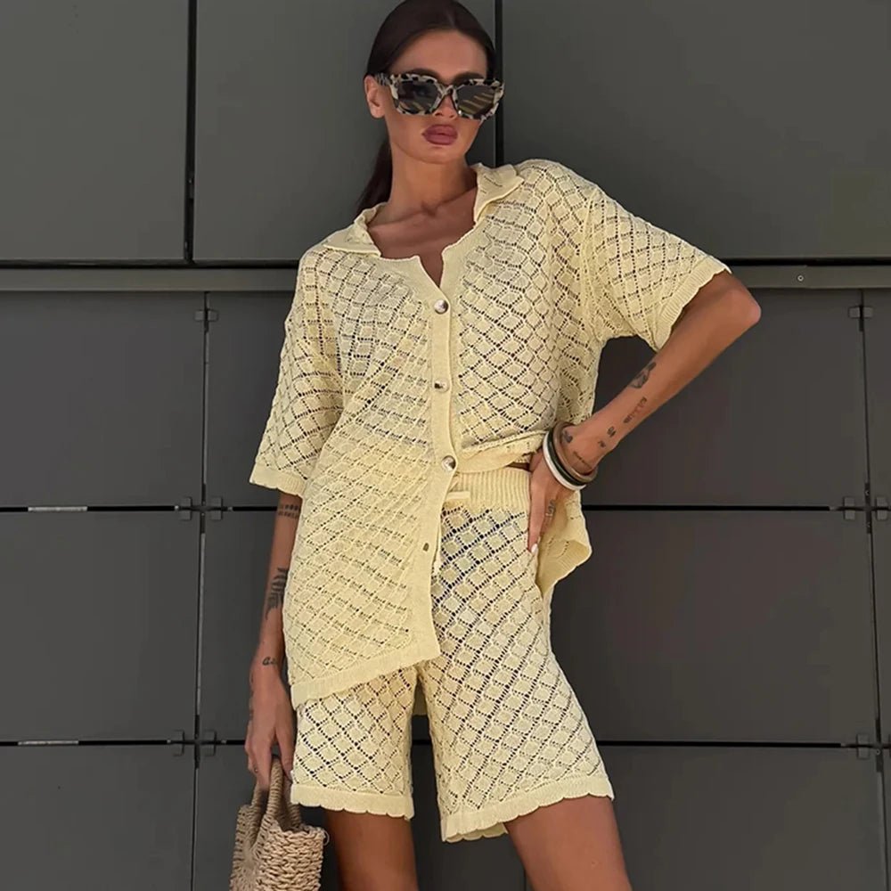 Selene strikket cardigan- og shortssett