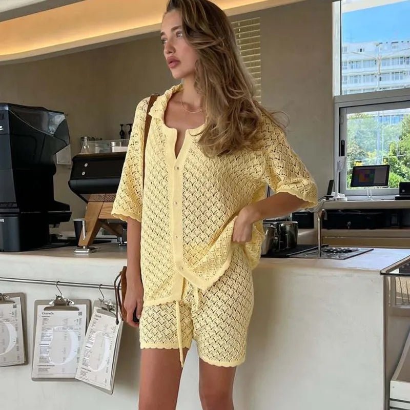 Selene strikket cardigan- og shortssett