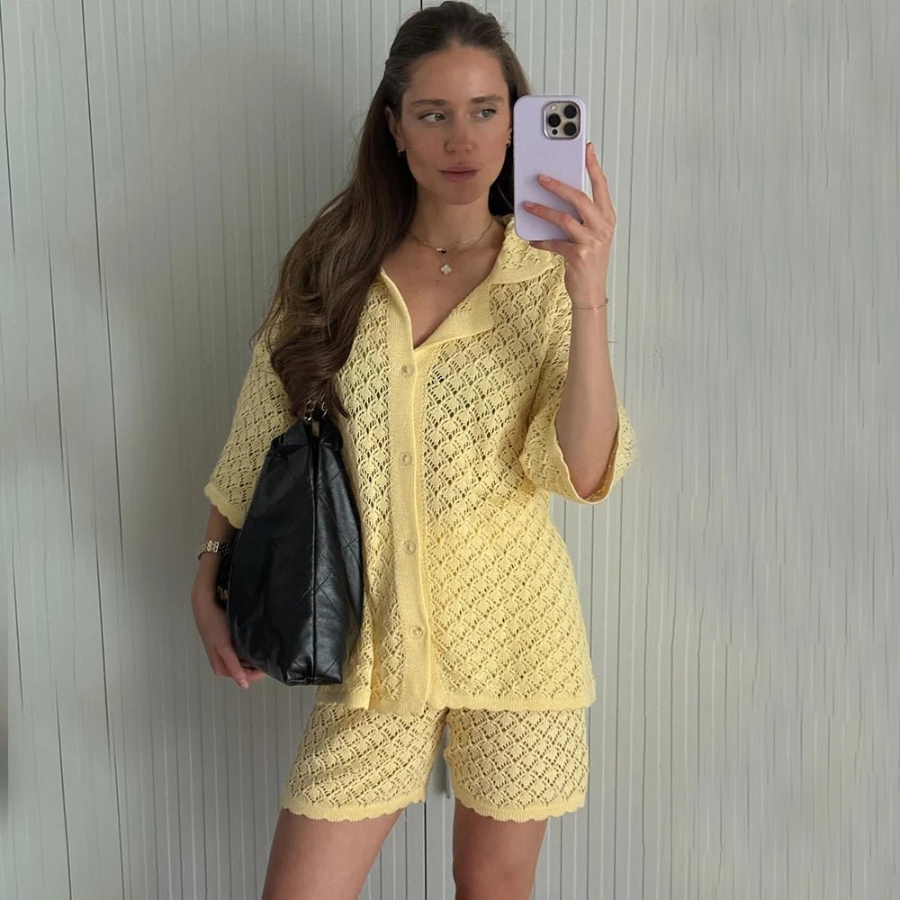 Selene strikket cardigan- og shortssett