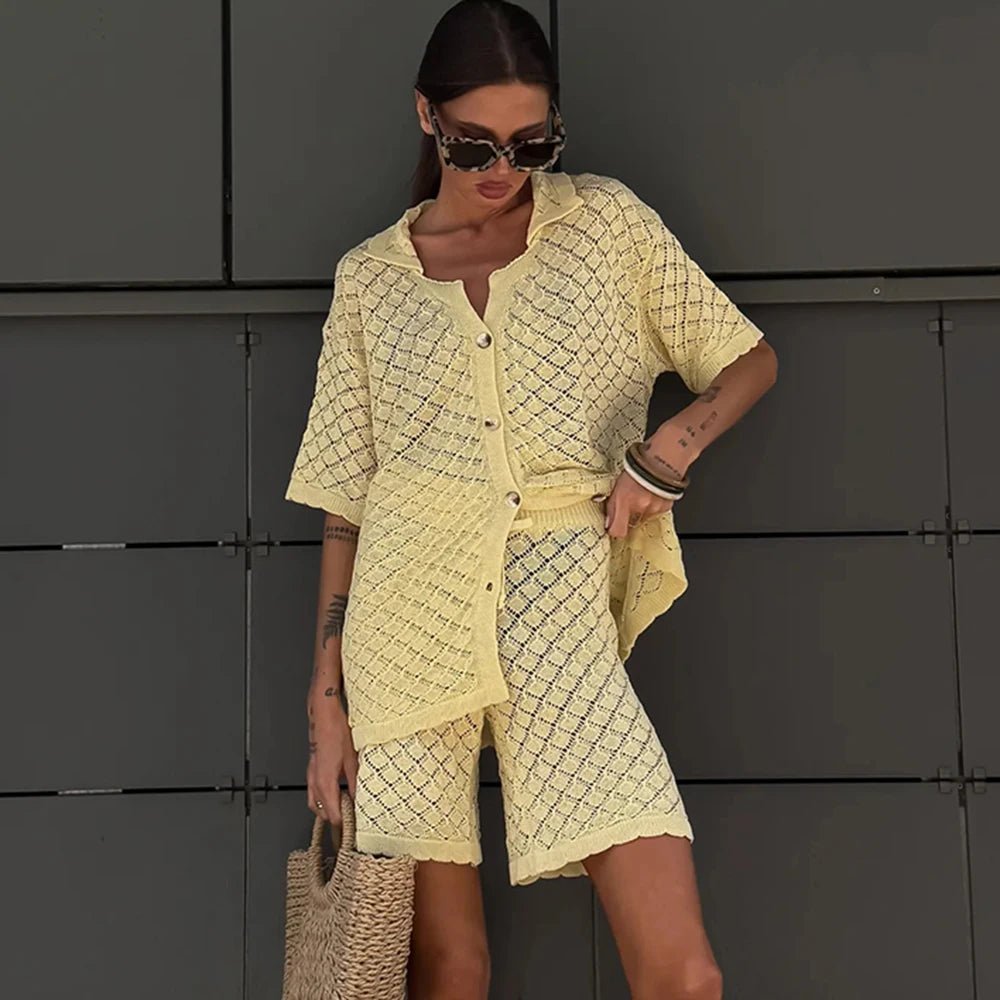 Selene strikket cardigan- og shortssett