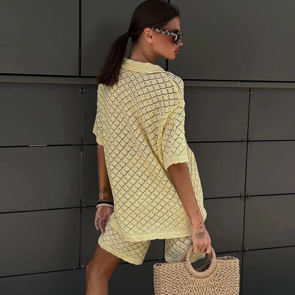 Selene strikket cardigan- og shortssett
