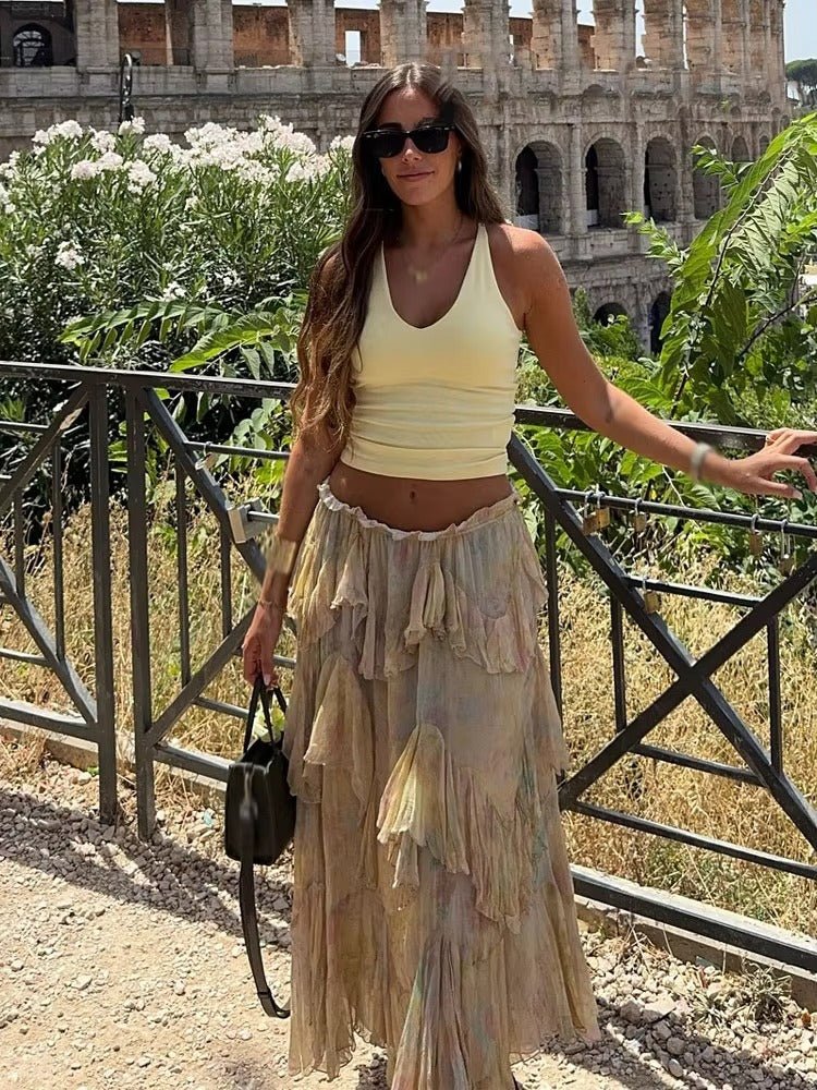 Serena boho-maxiskjørt med volanger