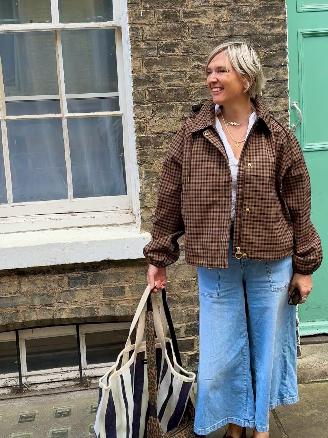 Shirley rutete skjortejakke med hette