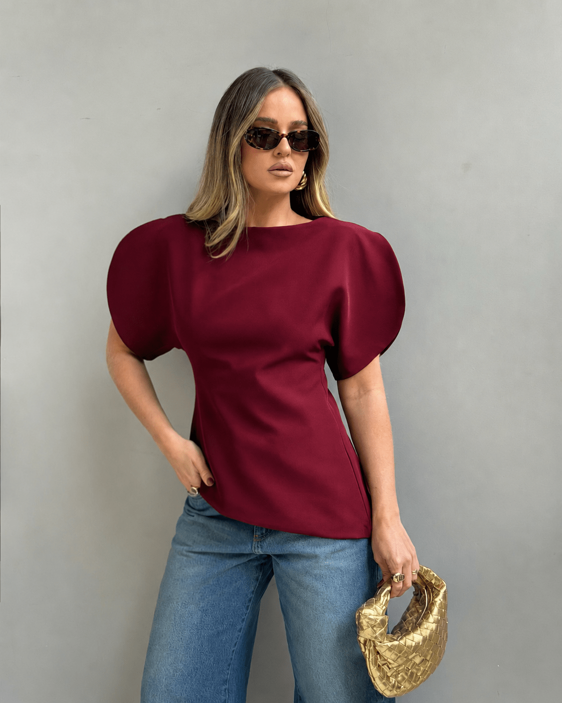 Sienna strikket topp med ballongermer