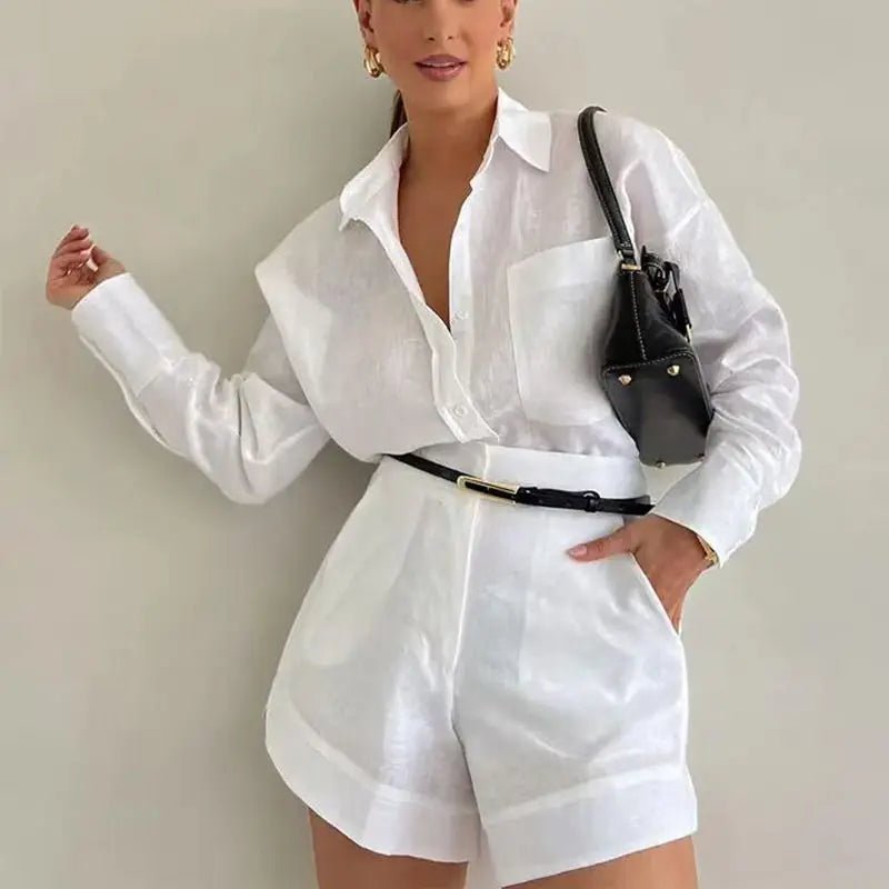 Solenn linseshortssett med langermet topp og høyt liv