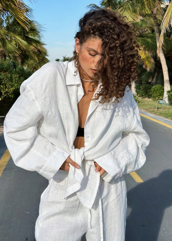 Sophia Cotton Shirt & Lounge Pants Set