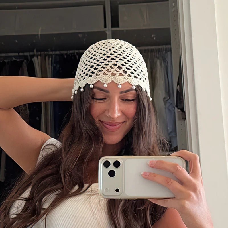Sophia heklet beanie med hullmønster