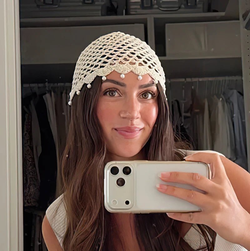 Sophia heklet beanie med hullmønster