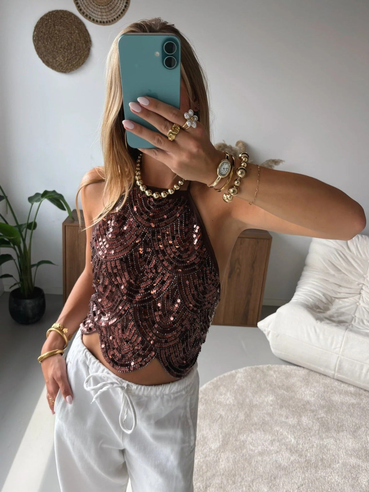 Sophia Sequin Halter Top