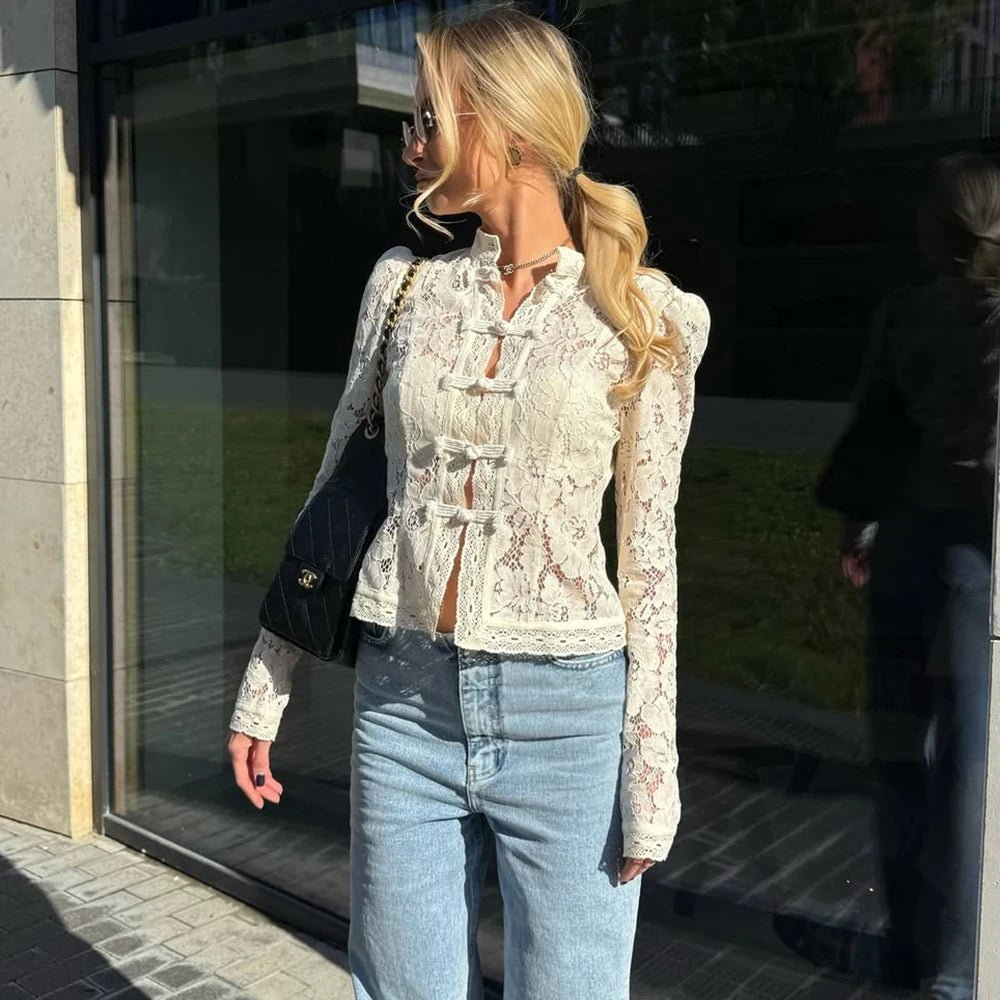 Suzan blondebluse med lange ermer