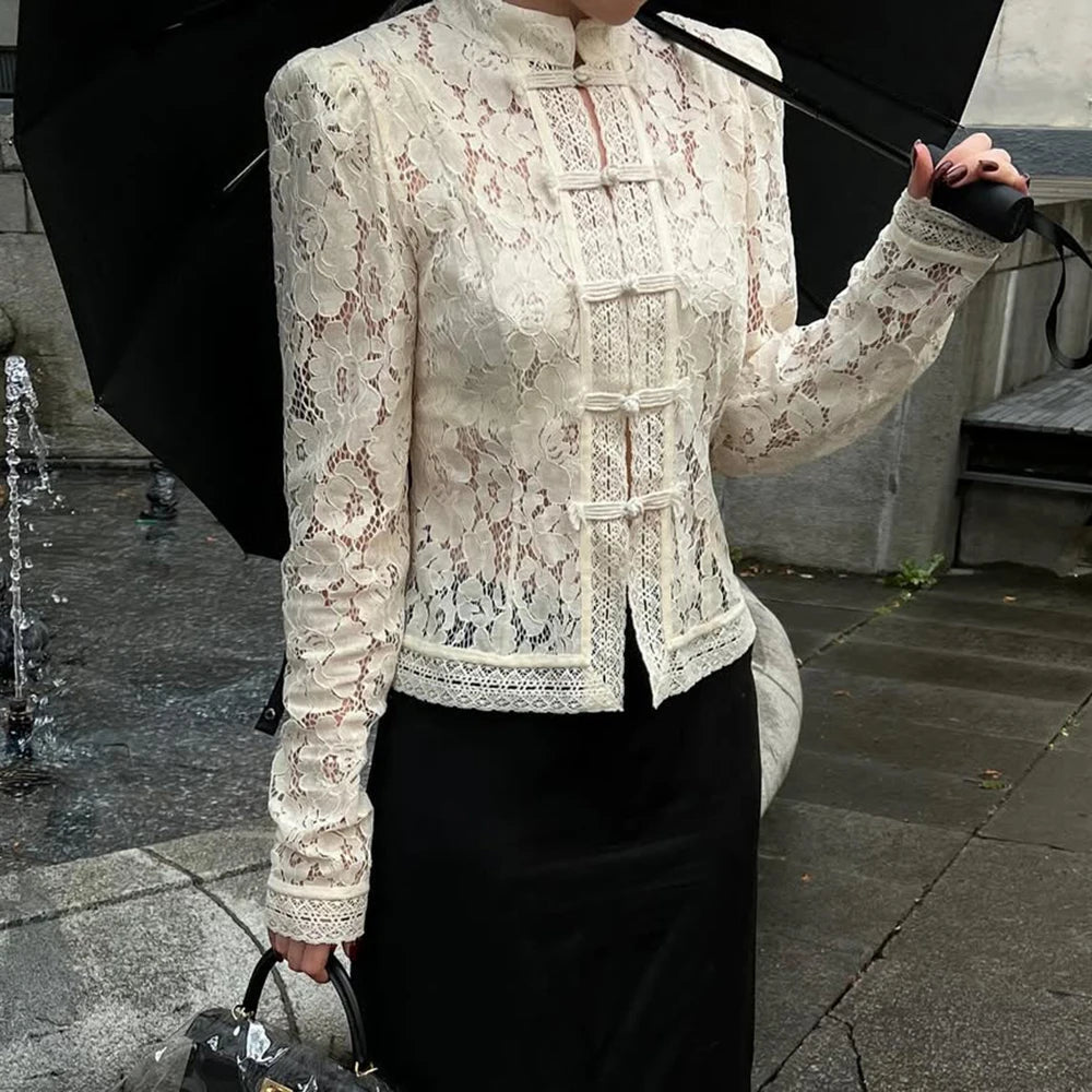 Suzan blondebluse med lange ermer