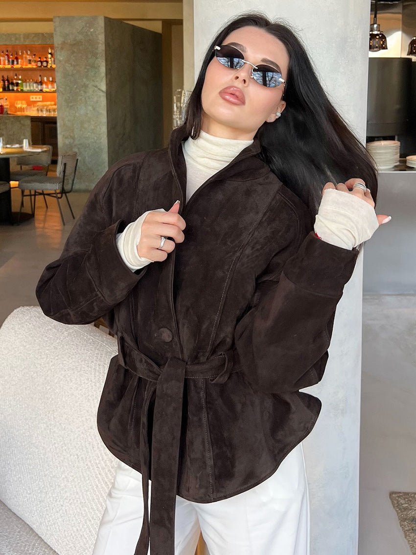 Teresa trenchcoat i semsket skinn med belte