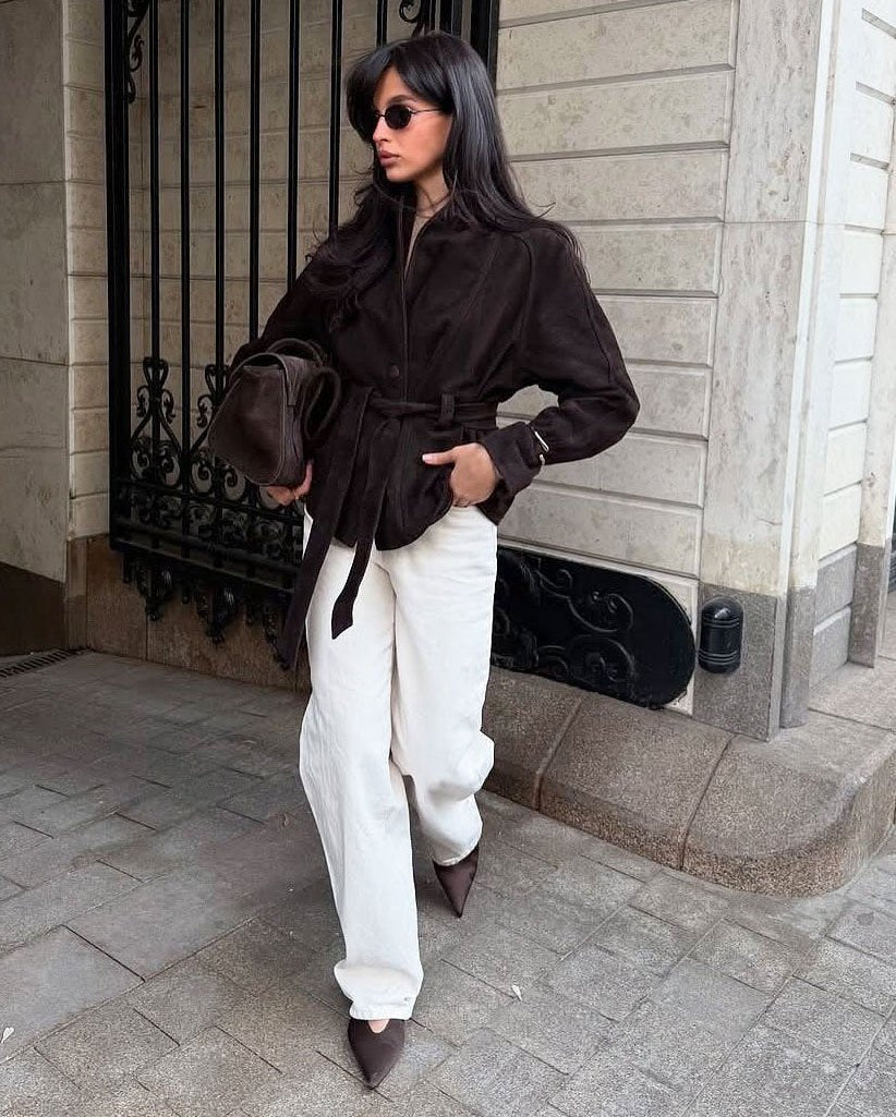 Teresa trenchcoat i semsket skinn med belte