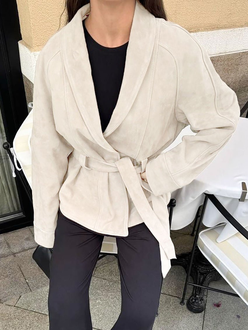 Teresa trenchcoat i semsket skinn med belte